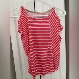 Jessica Simpson Girl’s Pink/salmon & White Striped off shoulder top size S